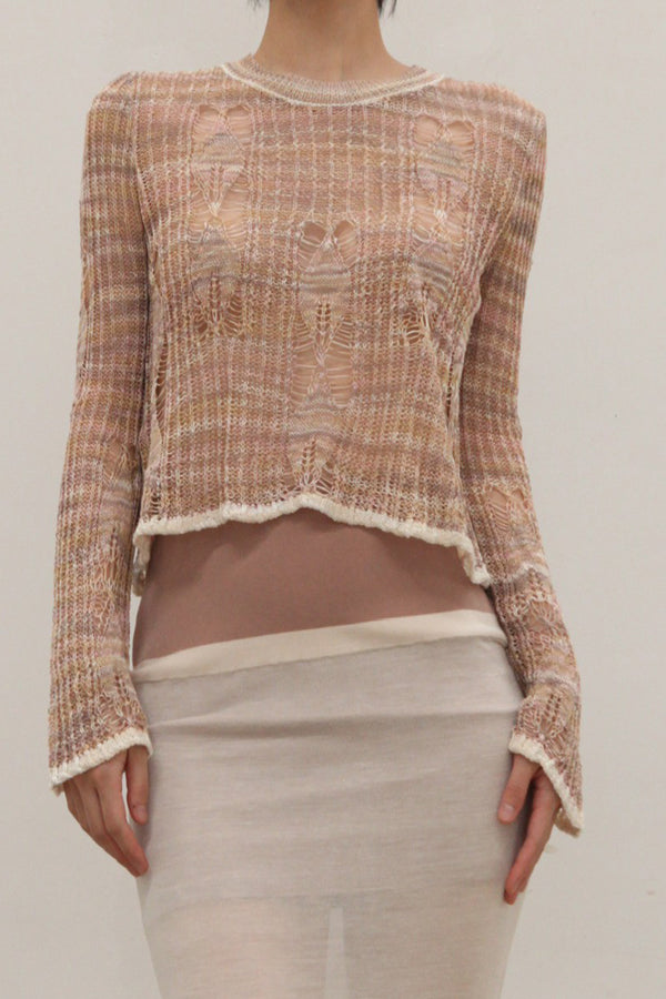 SWAYING/KNIT section dyed hollow bottoming shirt SW24SS1T62 pink PS86